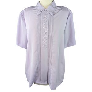 Apparenza Blouse Womens 16W Purple Floral Embroidery Button Up Top Short‎ Sleeve